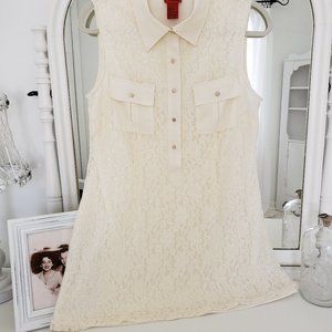 V Cristina Cream Off White Sleeveless Dressy Top Lace Collar Boutique Large L
